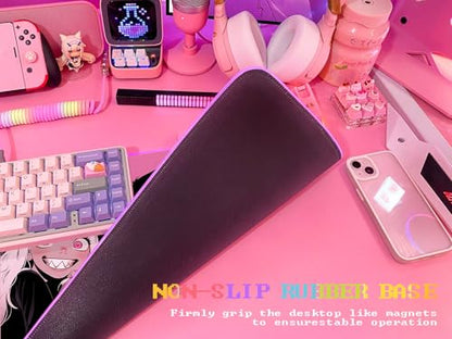JMIYAV Pink RGB Gaming Mouse Pad 31.5x12 Inch PC XL Large Extended Glowing Led Light Up Desk Pad Non-Slip Rubber Base Computer Cute Mousepad Mat Desk Accessories Gaming Setup Dream Girl - color: Dream Girl