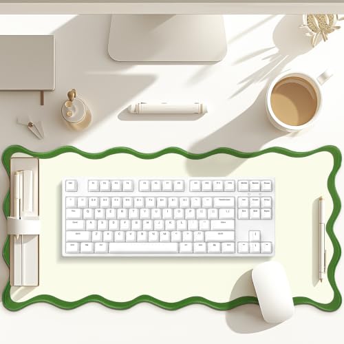 Hahafelt Scalloped Desk Mat Large Desk Pad Cute Coquette Table Mat Back to School Preppy Table Make up Pad Nonslip Graduation Gift with Stitching Waterproof Gaming(Green,23.6 x 13.8 Inches) - color: Green, size: 23.6 x 13.8 Inches