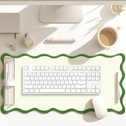 Hahafelt Scalloped Desk Mat Large Desk Pad Cute Coquette Table Mat Back to School Preppy Table Make up Pad Nonslip Graduation Gift with Stitching Waterproof Gaming(Green,23.6 x 13.8 Inches) - color: Green, size: 23.6 x 13.8 Inches
