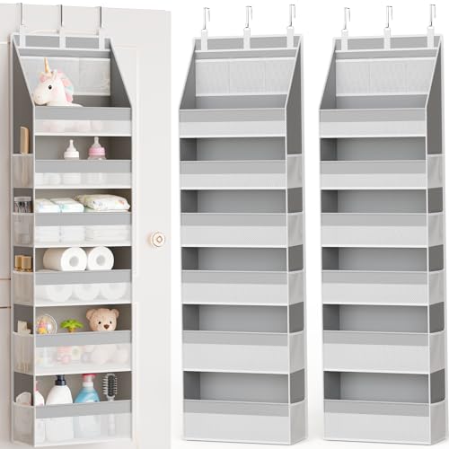 Criusia 2 Pack Over The Door Organizer, Heavy-Duty 6-Shelf Hanging Storage with 13 Mesh Pockets, 55lbs Capacity Behind The Door Storage for Nursery, Bathroom, Bedroom, and Dorm, Grey - color: Grey, size: 2 PACK