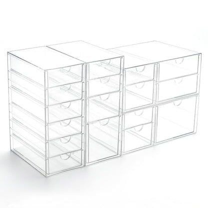 Prsildan 17 Drawers Teacher Toolbox Office Supply Organizer, Set of 4 | Clear Acrylic, Pull Out, Craft Desk Art Supply Accessories Vanity Countertop Bathroom Kitchen Cabinet Makeup Storage - style: 17 Drawers