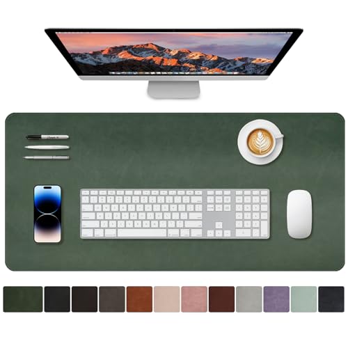 XLarge Gaming Desk Pad with Stitched Edges - 2mm Thickness Leather Mouse Mat, Non-Slip Base Writing Pad for Office Work/Home/Decor 36"x17" XL Dark Green - color: Dark Green, size: 36" x 17"