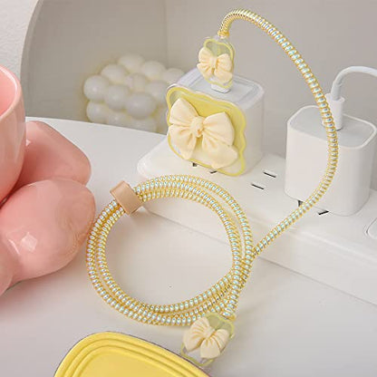 Compatible with iPhone 18W/20W USB-C Charger Cover Cute 3D Bow Tie Design Clear Soft Charger Protector Kawaii Cable Saver for iPhone 11 12 13 14 Pro Max Fast Power Adapter, Beige 2 (5in1) - color: Beige 2 (5 in 1)