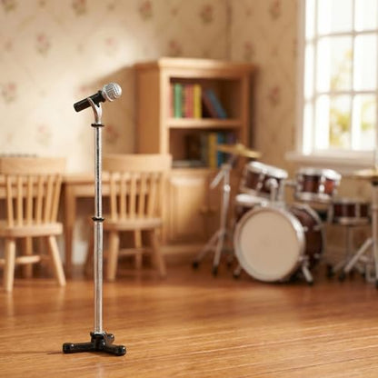 Miniature Dollhouse Accessories 1:12 Scale Miniature Scene Microphone with Stand Black Dollhouse Furniture DéCor Doll's Microphone