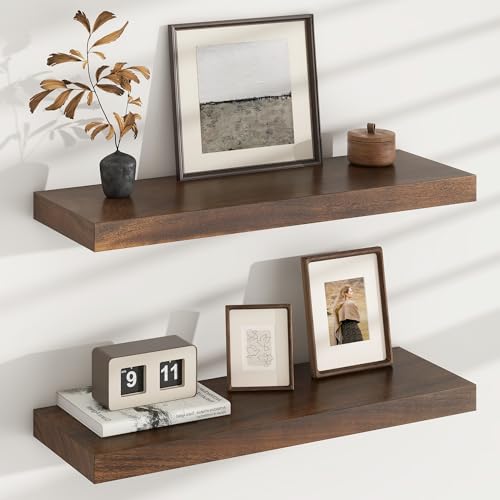 Floating Shelves for Wall, USA-Sourced Walnut Wood 24 Inch Wall Shelves Set of 2, Natural Wooden Wall Mounted Picture Ledge Shelf, Nursery Book Storage Shelf Kids Bookshelf, Display Shelf for Bathroom - color: Usa-sourced Walnut Wood, size: 24''W, 2Packs