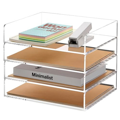 SANRUI Acrylic Stackable Letter Tray Clear Desk Paper Organizer 4-Tier Desk File Organizer Paper Sorter Holder Document Shelf Tray for Letter/A4,4-Pack - style: A4 Horizontal File Trays 4 Tier