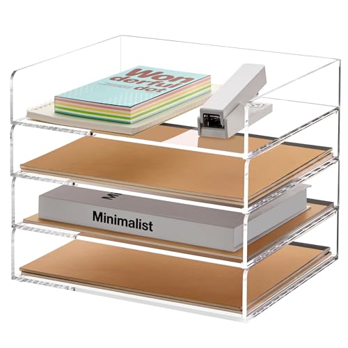 SANRUI Acrylic Stackable Letter Tray Clear Desk Paper Organizer 4-Tier Desk File Organizer Paper Sorter Holder Document Shelf Tray for Letter/A4,4-Pack - style: A4 Horizontal File Trays 4 Tier