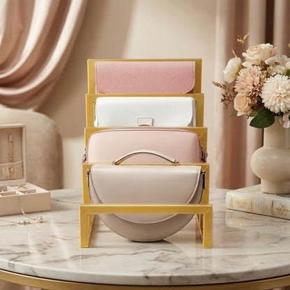 2 Pack Purse Organizer for Closet Display, 3 Layer and 4 Layer Gold Wallet Display Riser Stand Clutch Purse Organizer Metal Wallet Rack for Handbag Home Retail Boutique Store Supplies