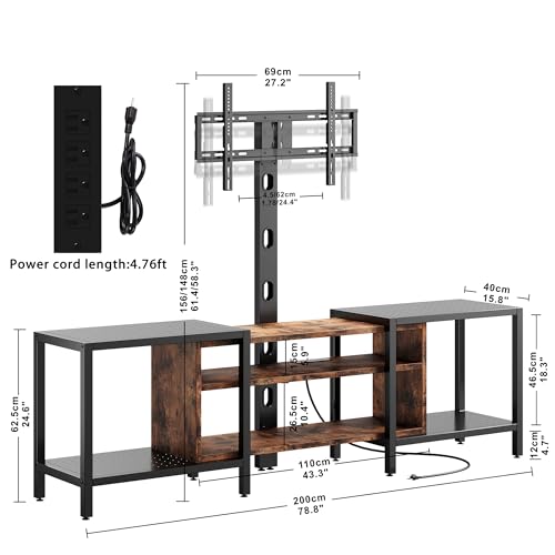 IRONCK 79 Inch TV Stand for TVs up to 85 Inch with Mount and Power Outlet, 3 Tiers TV Console with Storage Shelves, Entertainment Center, Steel Frame, for Living Room, Bedroom, Vintage Brown - color: Vintage Brown