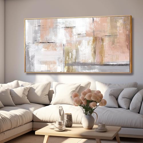 Kureful Abstract Wall Art Gold Wall Decor for Girl Pink Pictures for Living Room Hand Painted Painting for Bedroom Home Office Wall Decorations 24"x 48" - color: Pink, size: 24"x48"