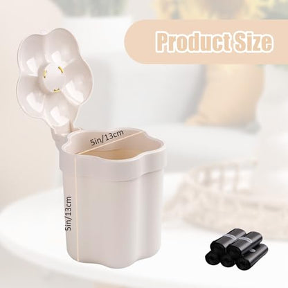 CEYAZYE Cute Desktop Mini Trash Can with 5 Roll Bags | Small Garbage Cans with Lid for Tabletop Countertop, Plastic Waste Basket Recycling Bin for Office Bathroom Bedroom Kitchen