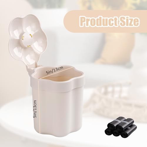 CEYAZYE Cute Desktop Mini Trash Can with 5 Roll Bags | Small Garbage Cans with Lid for Tabletop Countertop, Plastic Waste Basket Recycling Bin for Office Bathroom Bedroom Kitchen