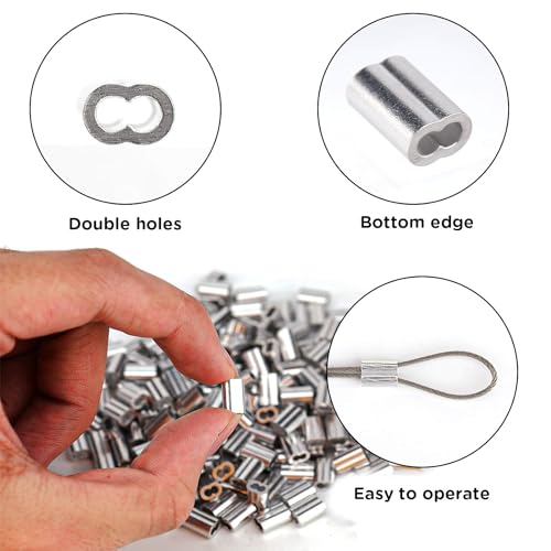 YAMASO 200pcs 1/16" Aluminum Crimping Loop Sleeve, Cable Ferrule Wire Rope Sleeves Loop Sleeve - size: 1/16"(200pcs)