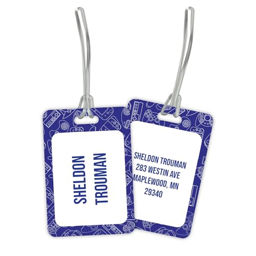 Personalized Gamer Luggage Tag / 2.75" x 4" Custom Blue Video Game Bag Tag/Double Sided Durable Plastic Luggage Tag with Plastic Strap/Made in The USA - style: Gamer