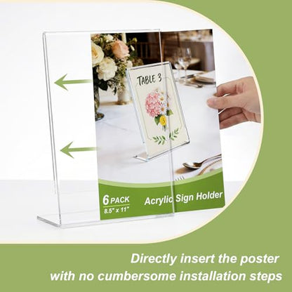 6 Pack Acrylic Sign Stand Holders, 8.5 x 11 Clear Plastic L Shape Table Paper Display Stand, Suit for Displaying Posters, Picture, Flyers, Menu - style: 6 pack