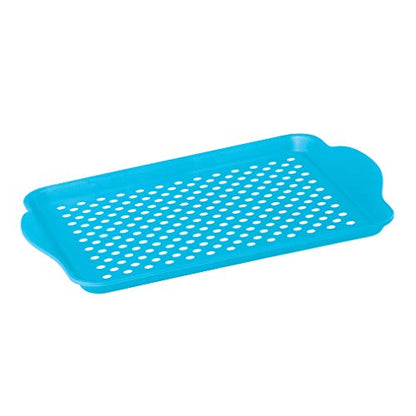 OGGI Anti Slip Serving Tray with Handles- Blue Rectangle Serving Tray - Ideal for Eating, Breakfast, Food Tray, Appetizer, Serving - color: Aqua, size: 17.3" x 11.5" x 1.3"