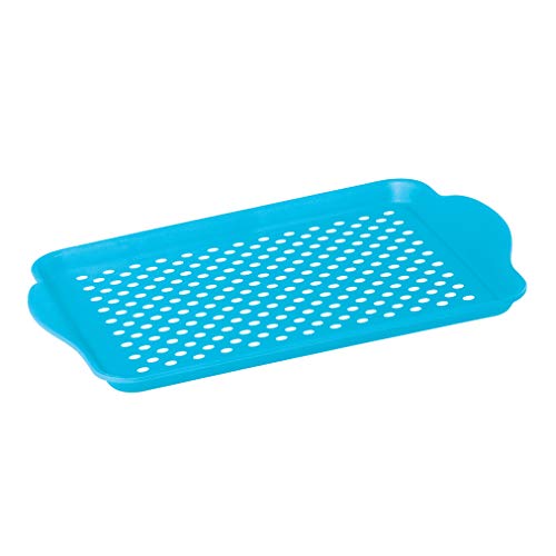 OGGI Anti Slip Serving Tray with Handles- Blue Rectangle Serving Tray - Ideal for Eating, Breakfast, Food Tray, Appetizer, Serving - color: Aqua, size: 17.3" x 11.5" x 1.3"
