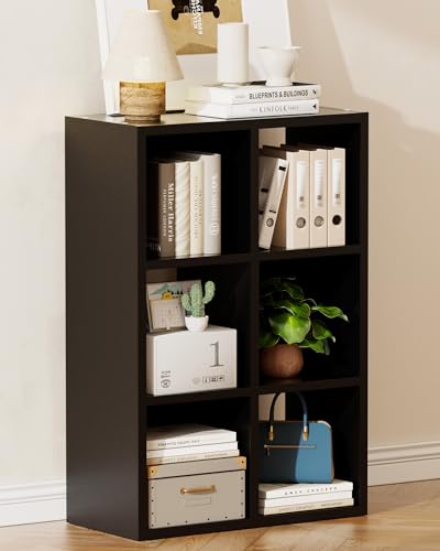 GTPLAYER 6-Cube Storage Organizer, Fits 11" Bins, Vertical or Horizontal Use, Opening Bookshelf, Partial Back Panels, Stackable Design Bookcase, for Closet, Bedroom, Home Office, Black - color: 6 Cube - Black