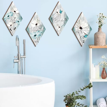 FairySandy 4 Pcs Boho Bathroom Wall Decor 11.8 x 6.69 Inch Bohemian Restroom Wall Art Bathroom Rustic Decoration Farmhouse Minimalist Relax Soak Unwind Breathe Sign for Bedroom Living Room(Tulip) - style: Tulip