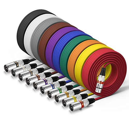 EBXYA XLR Cable 25ft 10 Pack, 3 Pin Balanced XLR Microphone Cable Male to Female, Color Coded Audio Cable for Mixer, Speaker Systems, DMX Lights, Radio Station, Live Stage - color: 10 Colors, size: 25ft