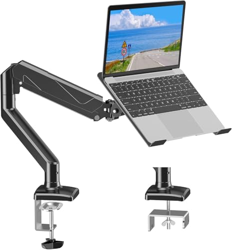 MOUNTUP Laptop Stand for Desk, Adjustable Aluminum Laptops Arm Mount for 14-17 Inch Notebook & 32" Monitor, Laptops Arm for Desk Support for 2.2-19.8lbs, 2-in-1 Laptop Desk Mount with Clamp/Grommet - color: Black, size: Laptop