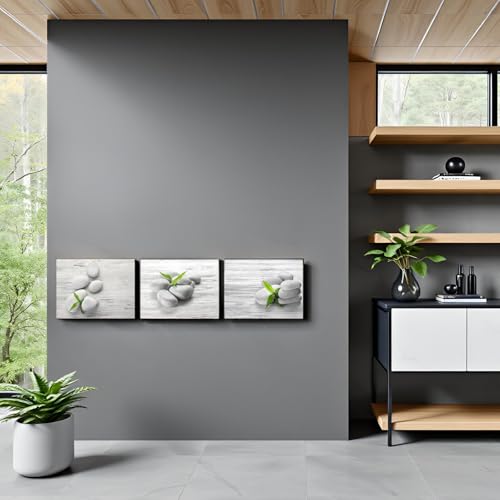 Nachic Wall Zen Wall Art SPA Stone Pictures Prints Green Bamboo Bathroom Wall Decor Each Panel 12x16inch (Small)