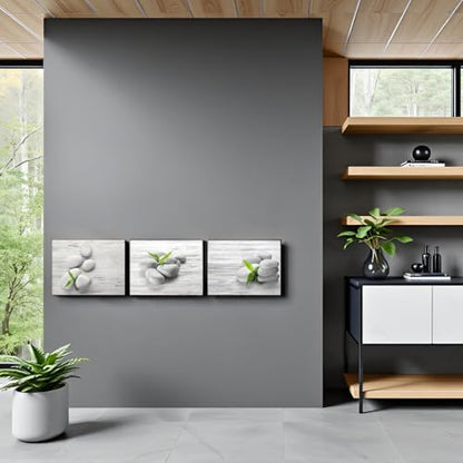 Nachic Wall Zen Wall Art SPA Stone Pictures Prints Green Bamboo Bathroom Wall Decor Each Panel 12x16inch (Small)