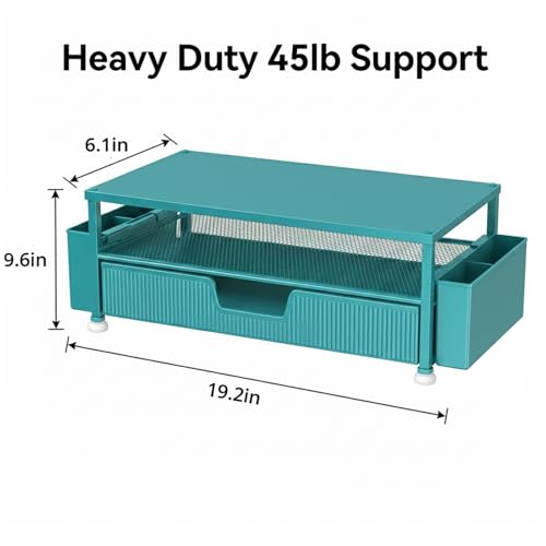 ECOLOVI Desk Organizer and Accessories, 2-Tier Computer Monitor Stand Rise with Storage Drawer & 2 Pen Holders, Laptop & Printer Stand for Desktop, Workspace Organizers for Office Supplies (Blue) - color: Blue