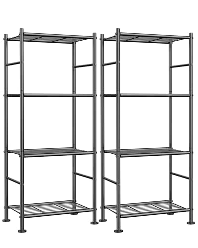 Sakugi Storage Shelves - Set of 2, 4-Tier Metal Shelf Organizer, Space-Saving Garage Shelving with Leveling Feet, Standing Shelves Organizer for Kitchen, Laundry, Pantry (18.1"x12.3"x44.1", Black) - color: Black, size: 18.1W x 12.3D x 44.1H (4T)