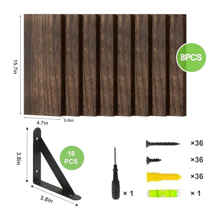 Fixwal Floating Shelves, Width 4.75in Rustic Wood Wall Shelves Set of 8, Wall Storage Shelves for Bedroom, Living Room, Kitchen, Bathroom, Office and Plants (Dark Carbonized Black) - color: Dark Carbonized Black, style: 8pcs