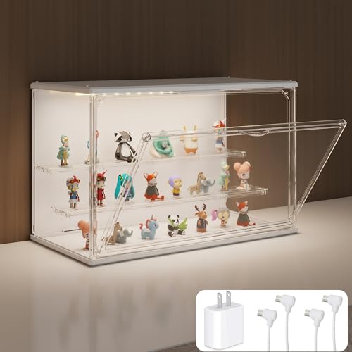 Clear Display Case for Collectibles, 3-Tier Adjustable Figure Display Case with LED Light, Stackable Acrylic Showcase with Magnetic Door for Jewelry,Collectibles (White, 1 Pack-8.7" H) - color: White, size: 1 Pack-8.7"H