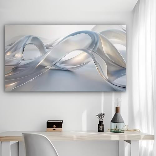 Abstract Silver Waves Rustic Canvas Wall Art - 12x24in Unframed Poster- Home & Office Decor for Living Room, Bedroom, Kitchen & Cafe - color: Abstract Silver Waves
