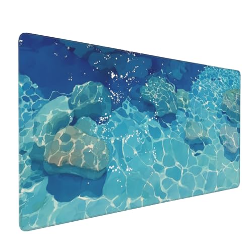 Extended Gaming Mouse Pad, Blue Aqua Theme, Non-Slip Rubber Base, Suitable for Gaming and Office use, Laptop Computer Table Protection pad, 35.4 x 15.7 inches - color: Blue Water Surface