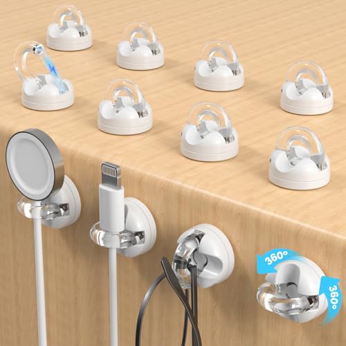 8-Pack Magnetic Cable Clips Cord Organizer, 360° Swivel Cable Holder with 8mm Slot for Phone Charging Cord, HDMI, USB, Strong Adhesive for Desk, Nightstand, Wall, No-Residue Removal - color: White