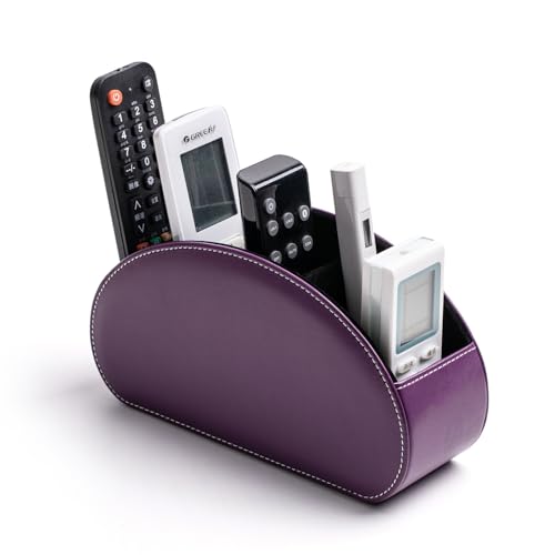 Remote Control Holders Organizer Box with 5 Compartment PU Leather Caddy | Multi-functional Office Desk Storage Caddy Store Tv Remote for Media Player,Brush,Pencil,Glassees&Office Supplies - color: Dark purple, size: S