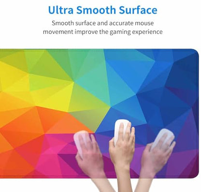 Gaming Mouse Pad XXL XL Large Mouse Pad Mat Long Extended Mousepad Desk Pad Non-Slip Rubber Mouse Pads Stitched Edges Thin Pad (31.5x15.7 Inch) Rainbow Triangular - color: Rainbow Triangular, size: 31.5L x 15.7W inches