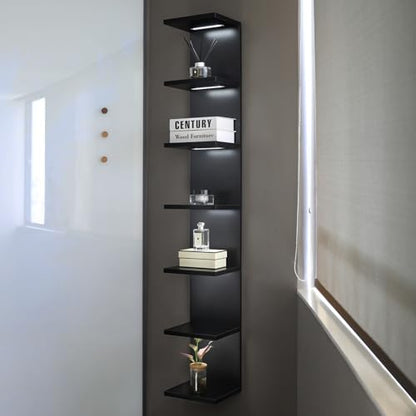 7 Tier Wall Shelves with Led Light, Lack Wall Shelf Unit, Vertical Shelf with Remonte Control,Black Shelves - color: 7 Tier Black
