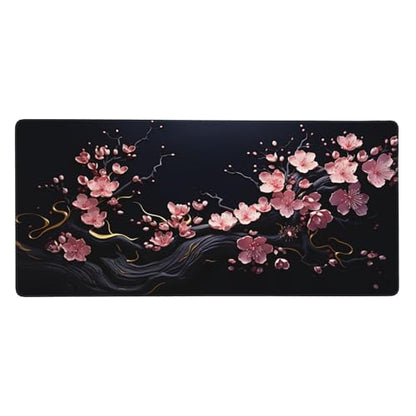 Extra Large Mouse Pad, Cherry Blossom Design, Non-Slip Rubber Base, Stitched Edges, 35.4 x 15.7 Inches, for Gaming and Office - color: plum blossoms