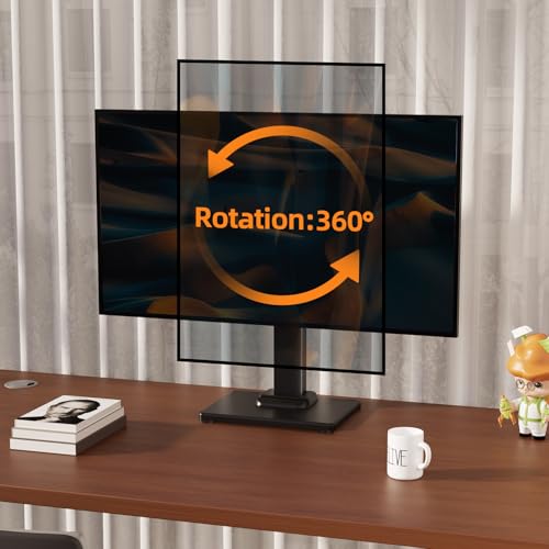 Suptek Single LCD Computer Monitor Free-Standing Desk Stand Mount Riser for 13 Inch to 43 Inch Screen with Swivel, Height Adjustable, Rotation, 50, 75, 100mm VESA Base Stand, Black - size: 13-43in(single)