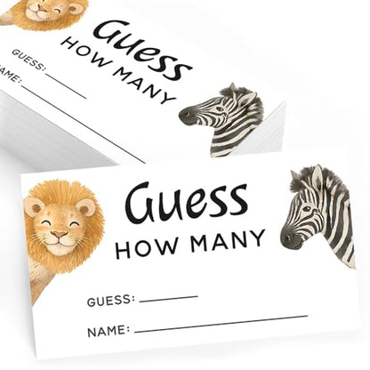Printed Party Safari Baby Shower Guess How Many Game with Display Sign, Jungle Wild One Theme, Candy Jar Game Cards for Guests, 30 Cards & Sign - color: Jungle Safari