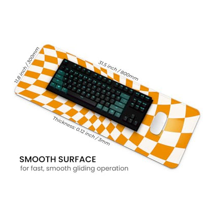 MAY FLOWER Gaming Mouse pad, Large Laptop Mousepad, Full Keyboard Mat, Long Computer Mouse Mat for Home and Office, Anti-Slip Rubber Base, 31.5 x 11.8 Inches (Checkered) - color: Checkered