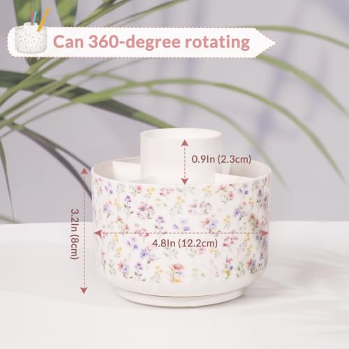 SKYDUE Rotating Pencil Pen Holder for Desk, Pencil Cup with 5 Slots | 360 Degree Rotating Desk Organizer, Desk Decor for Office, School, Home - color: Floral