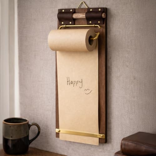 Retro Wall Mounted Memo Board with 1 Natural Kraft Paper Roll – Rustic Clipboard Notepad, Tearable Writing Pad for Notes, Menu, Kitchen, Café and Home Office Decoration - style: Natural Kraft Board + 1 Roll