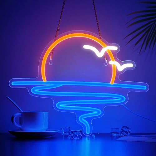 Sunset Sunrise Neon Sign for Wall Decor Dimmable LED Neon Light Sign for Beach Bedroom Living Room Wedding Bar Party Home Room Decor - color: sun wave