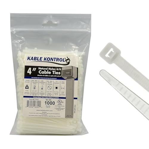Kable Kontrol Cable Zip Ties Natural White 1000 Pcs 4 Inch, 18 Lbs Tensile Strength, Self-locking Natural Nylon Clear Plastic Wire Ties wraps for Indoor or Outdoor Use - color: Natural, size: 4" - 18 Lbs - 1000 Pcs