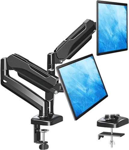 MOUNTUP Dual Monitor Stand for Desk, Monitor Arms for 2 Monitors 32 27 24 22 Inches, Height Adjustable Double Monitor Mount, VESA Mount with C-Clamp & Grommet Base, Holds 4.4-17.6lbs - color: Black, size: Dual