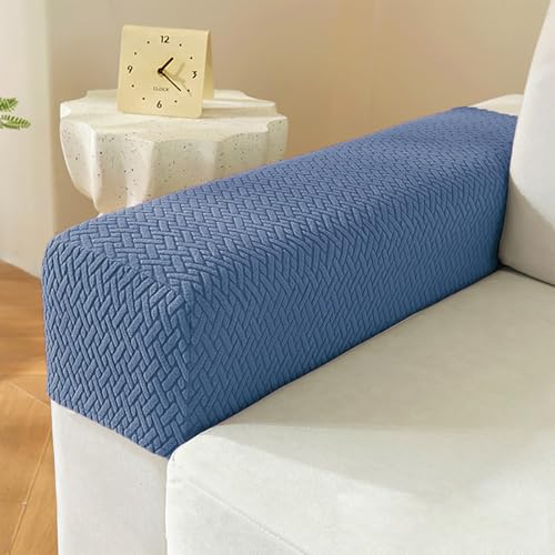 LINGXIYA Soft Stretch Armrest Covers,Set of 2 Polyester Fabric Armchair Slipcovers with Twist Pins,Machine Washable Furniture Couch Sofa Arm Chair Cover Protector for Chairs/Sofas/Recliner （Blue） - color: Blue