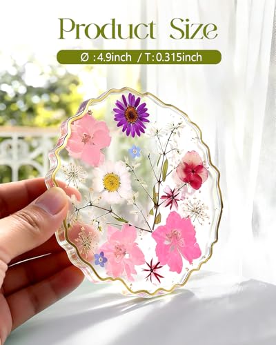 Oqplog Resin Drink Coaster for Desk Coffee Table-Pink White Cute Dried Flowers Cup Coaster for Work Office Home Outdoor Decor Gifts for Girls Women,1 Pcs Wave - color: Pink-white