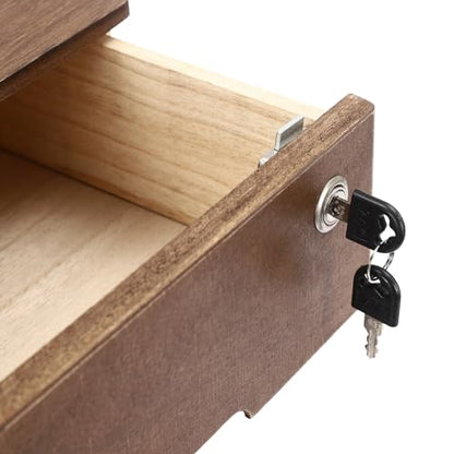 Wooden Desk Organizer with Drawers & Lock, Desktop Countertop Storage Cabinet Lockable Home Office Supplies File Tabletop Organizing Unit (3 Drawer - Retro Walnut) - style: 3 Drawer - Retro Walnut