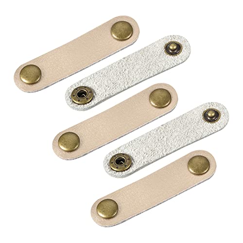 MECCANIXITY Pack of 5 Leather Cable Straps Cord Organizer 63x16mm Portable Cable Leather Clips Golden Earphone Cord Management for Cable, Wire - color: Golden